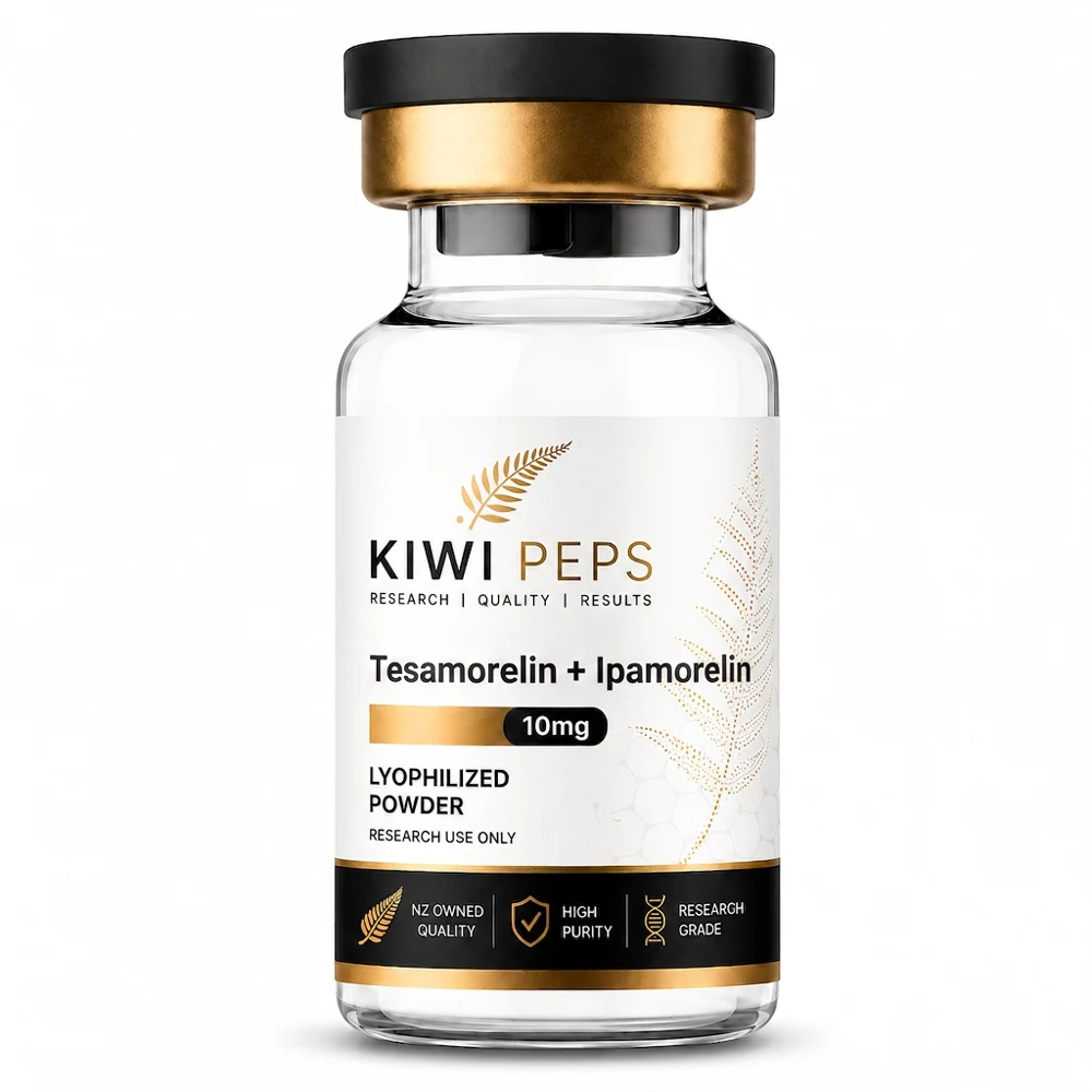 Tesamorelin + Ipamorelin 10mg 99.00% HPLC-MS verified lyophilised research vial — Kiwi Peps NZ